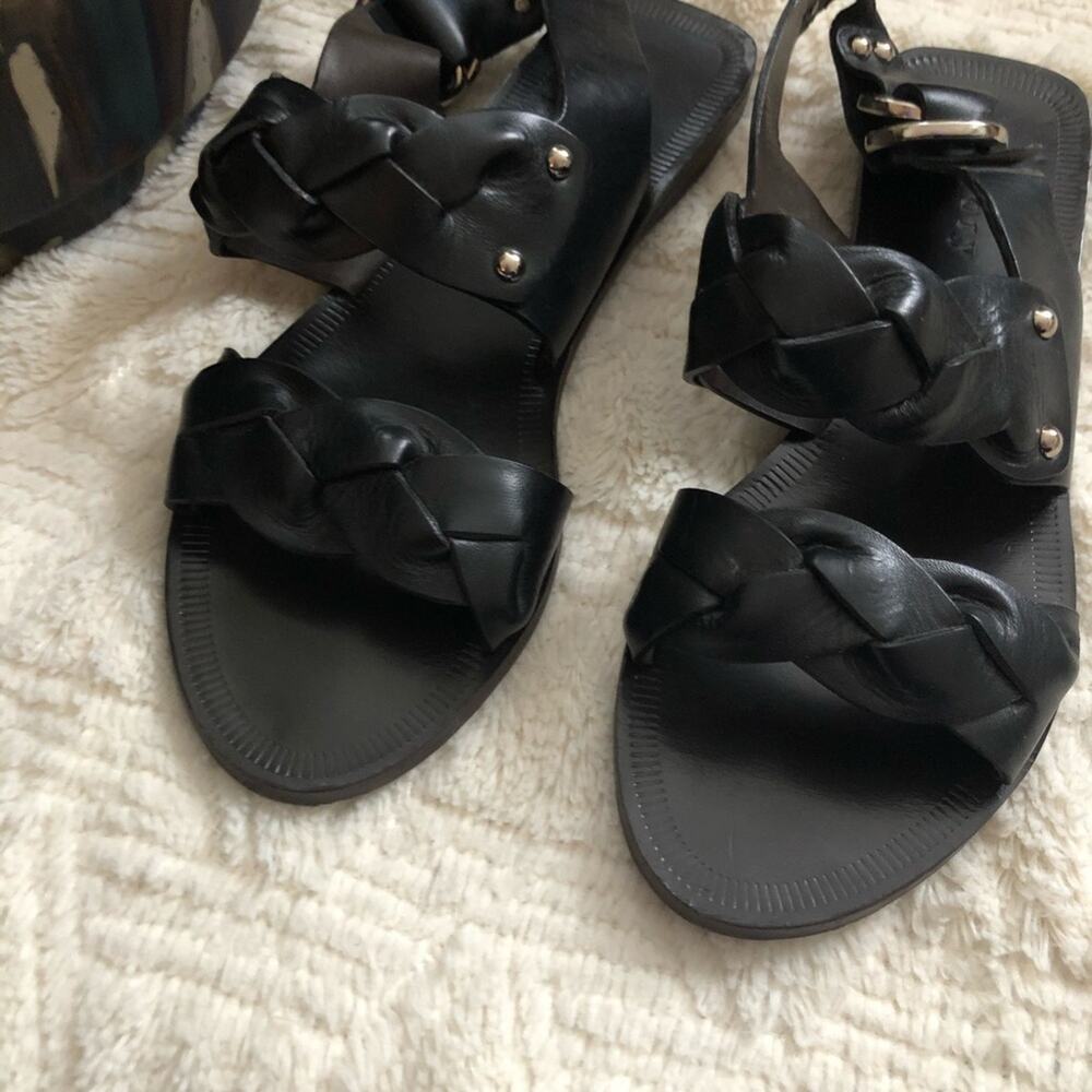 Theory Black Leather Braided Buckle Sandals - Picture 2 of 5